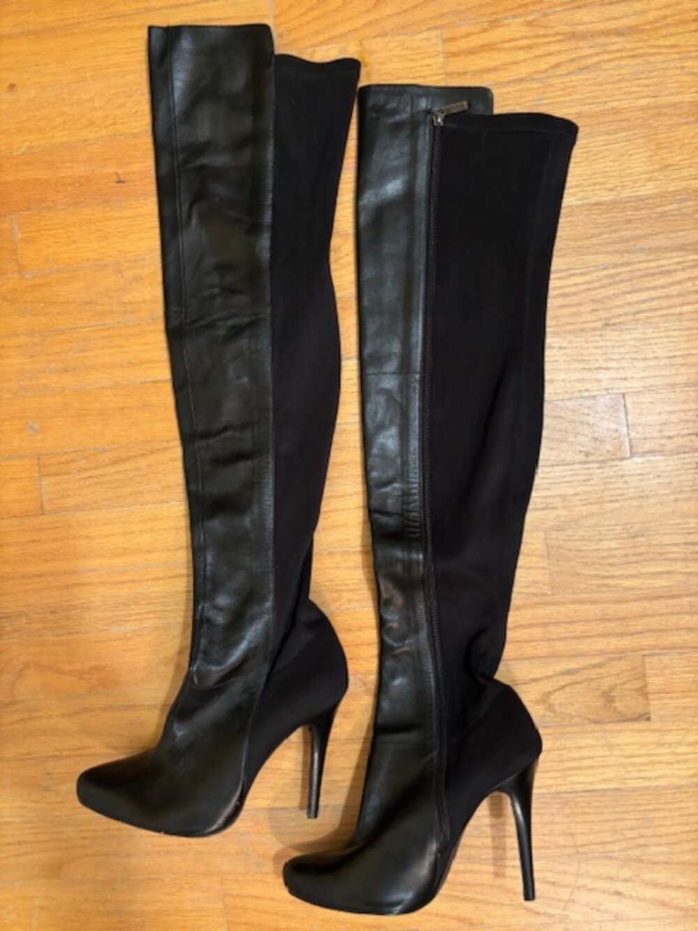 Colin Stuart Black Leather/Fabric Thigh High Stiletto Heel Boot Women's Size 9
